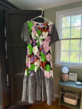 Topshop Multicolor Floral Patchwork Dress in Black, Green & Pink